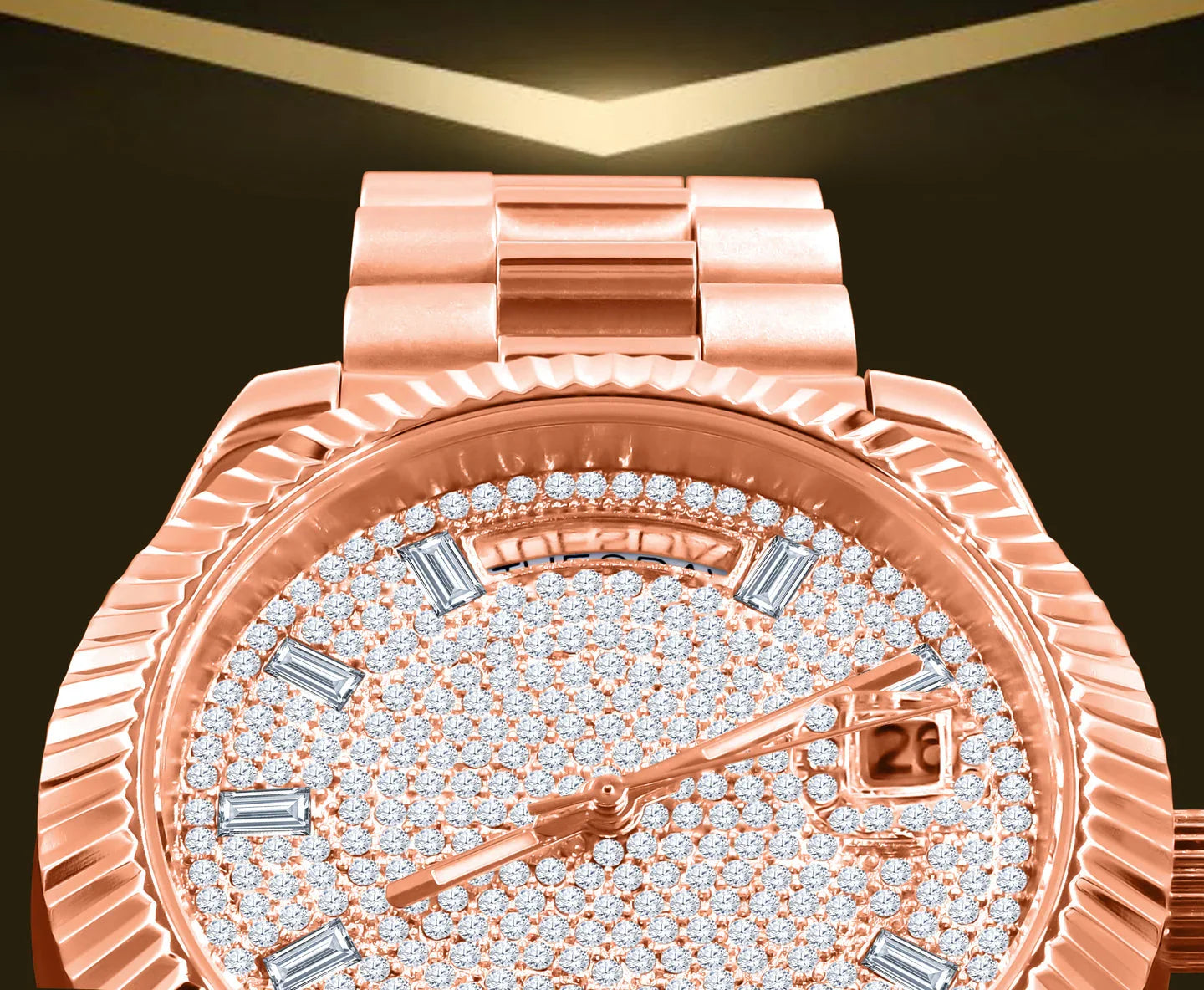 ARISTOCRATIC – 44 mm Fully Iced Hip‑Hop Rose Gold Watch - Iced Lux Watch Shop