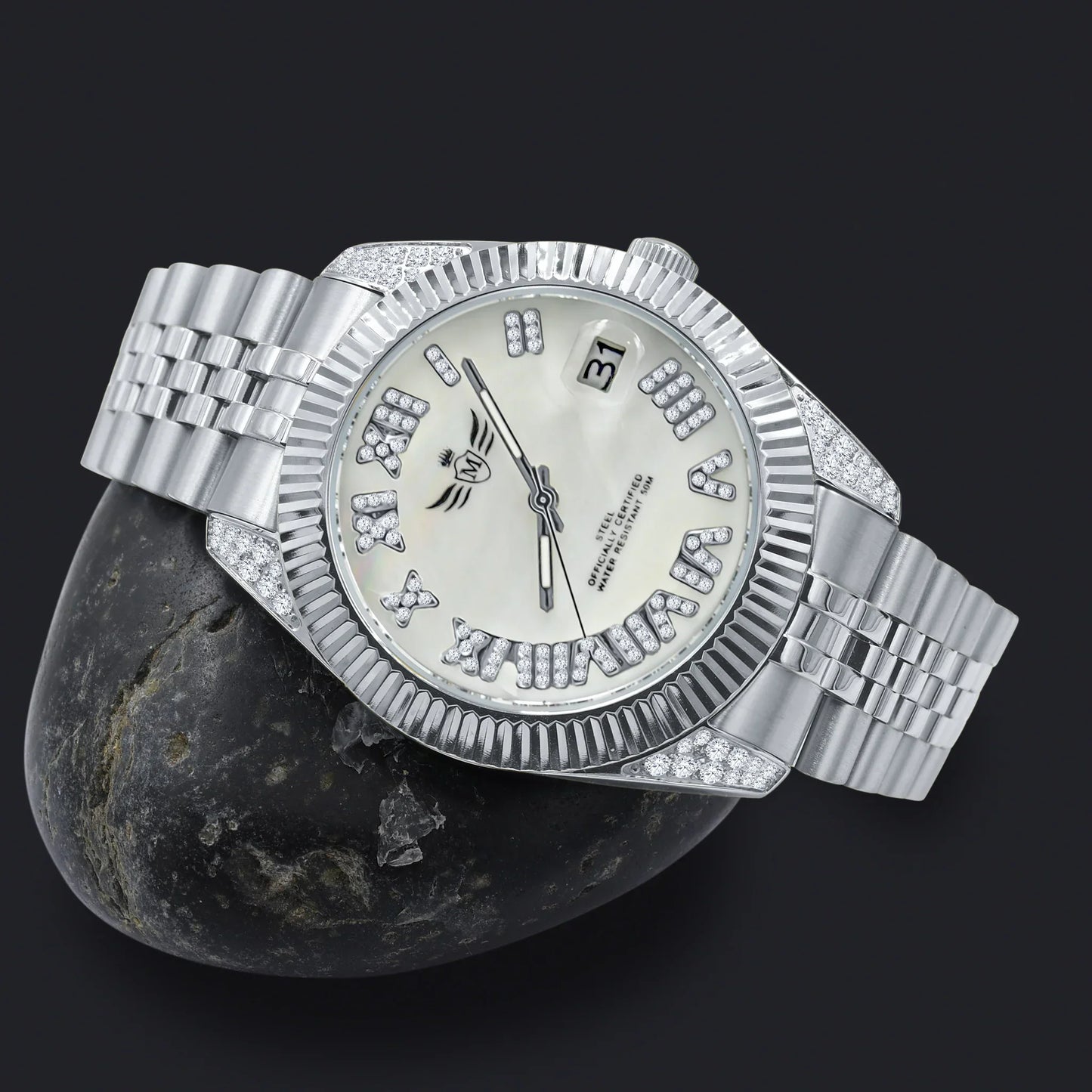 🕒 EARL Steel Quartz Watch – 40 mm Fully Bling - Iced Lux Watch Shop