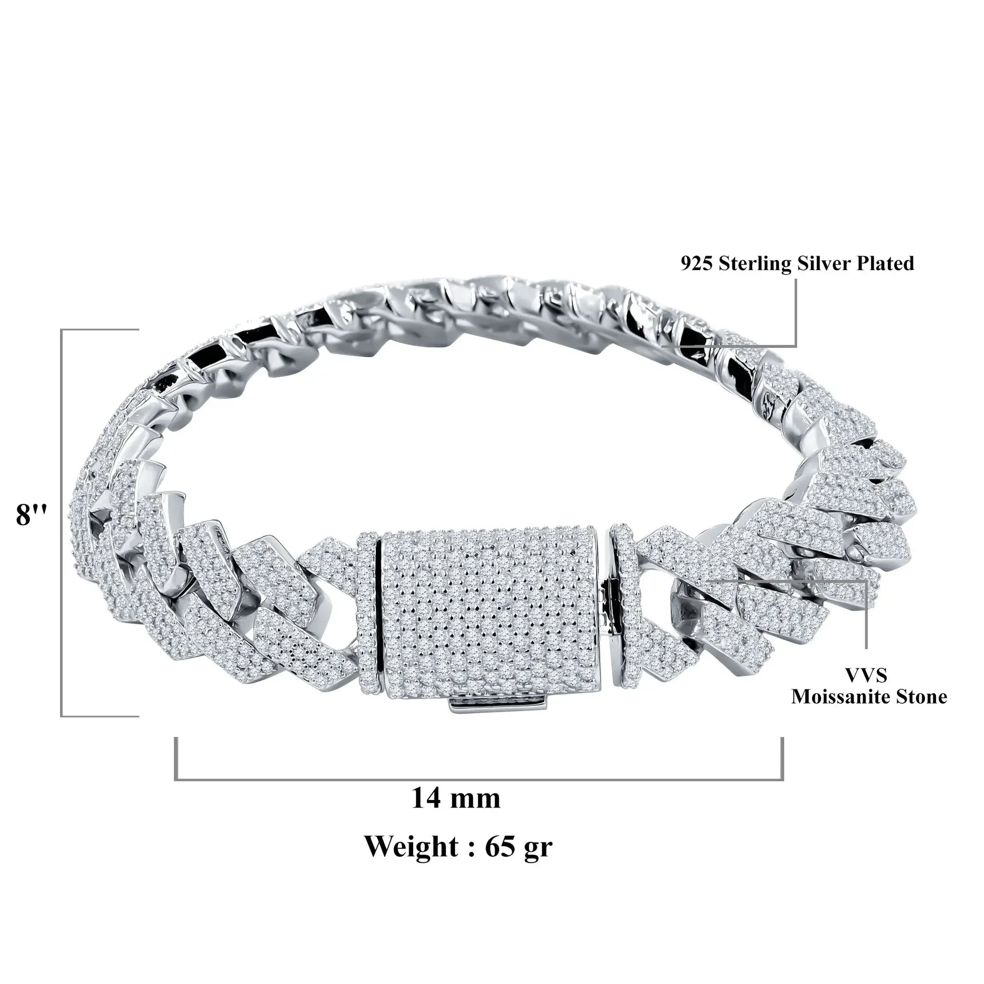 Ivich – 14 mm Moissanite Iced‑Out Bracelet | 925 Sterling Silver Rhodium - Iced Lux Watch Shop