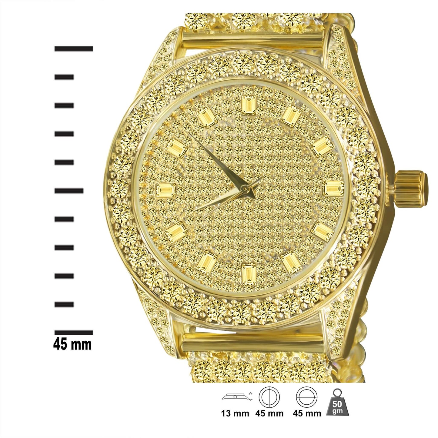 Gold watch with gemstone embellishments on a white background