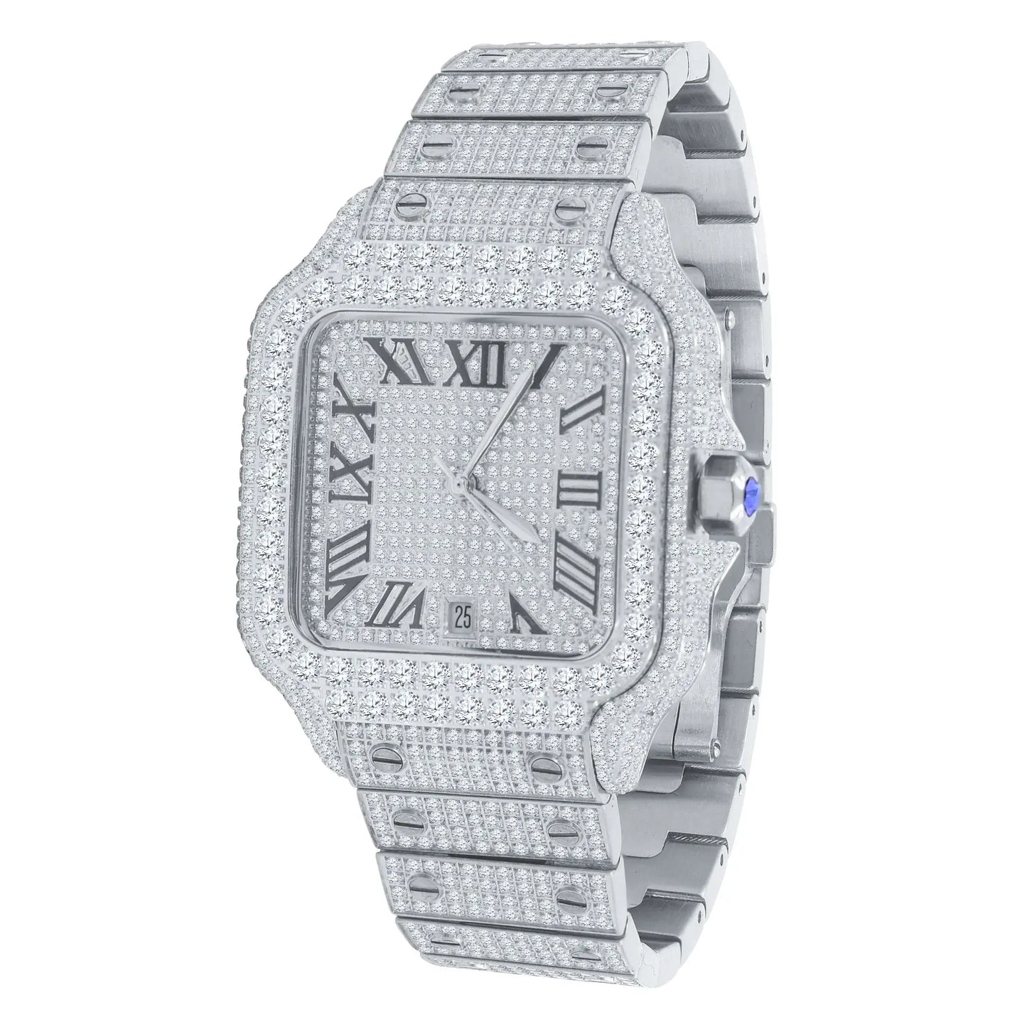 PERMEATE Moissanite Steel Watch – Roman Dial 37x33 mm - Iced Lux Watch Shop