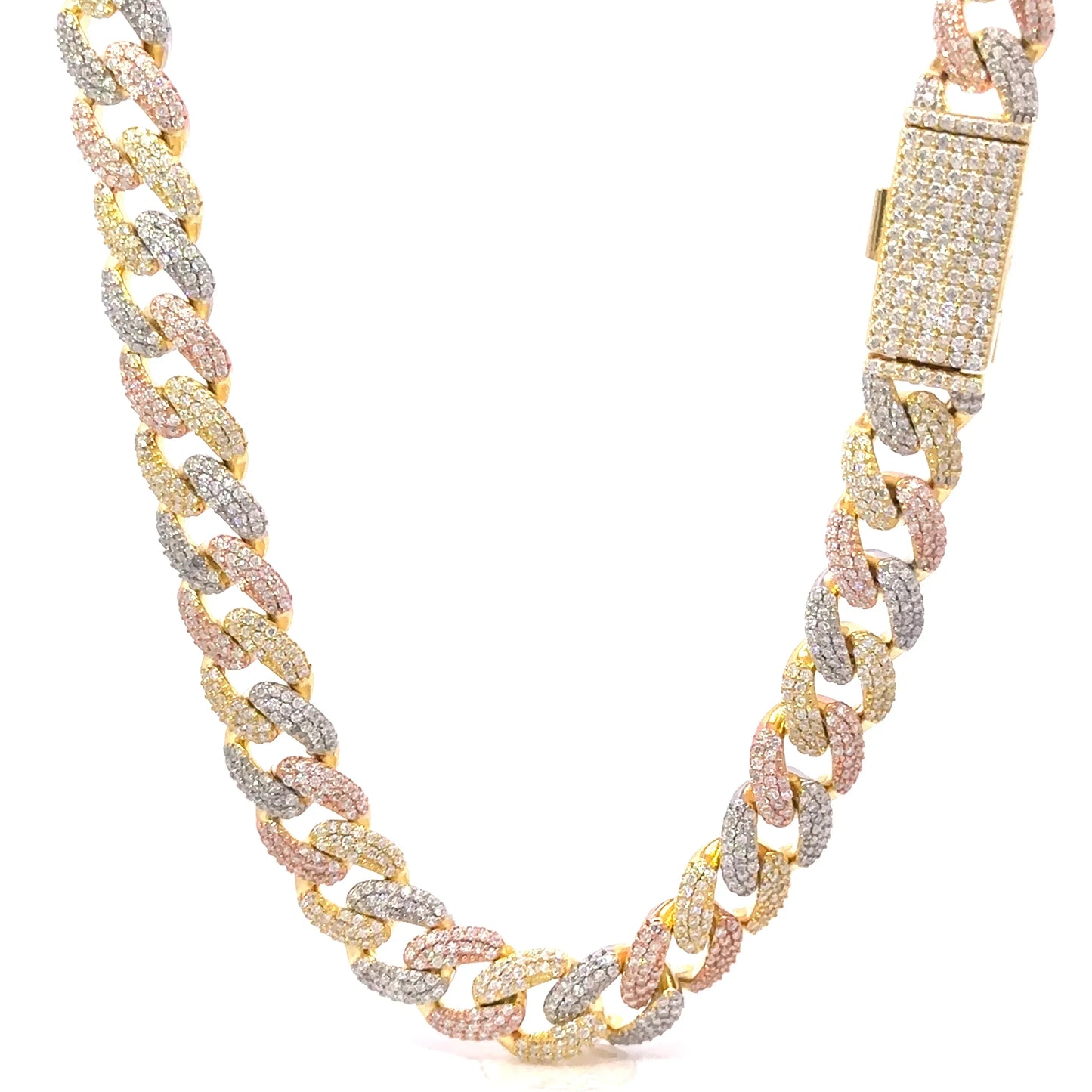 RILANE – 10 mm Tri-Color Moissanite Cuban Chain | 925 Sterling Silver - Iced Lux Watch Shop
