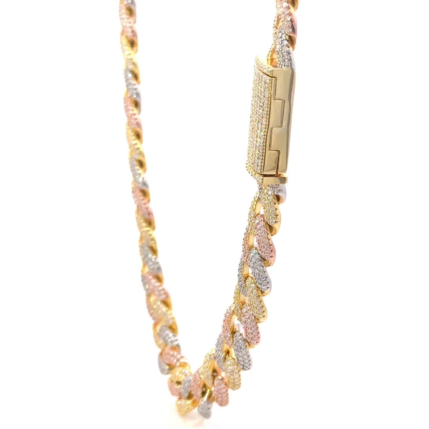 RILANE – 10 mm Tri-Color Moissanite Cuban Chain | 925 Sterling Silver - Iced Lux Watch Shop