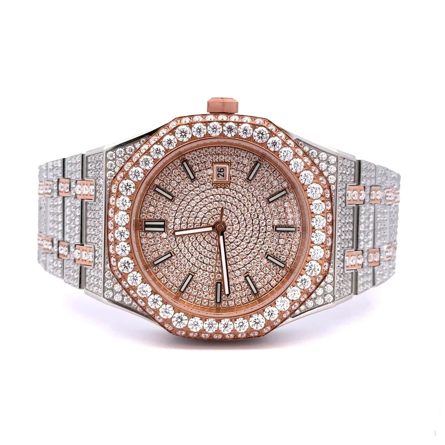 40mm Moissanite VVS Watch – Two-Tone Rose, Iced-Out, Automatic - Iced Lux Watch Shop