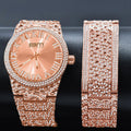 Rose Gold Iced-Out Watch & Bracelet Set – Luxury Style
