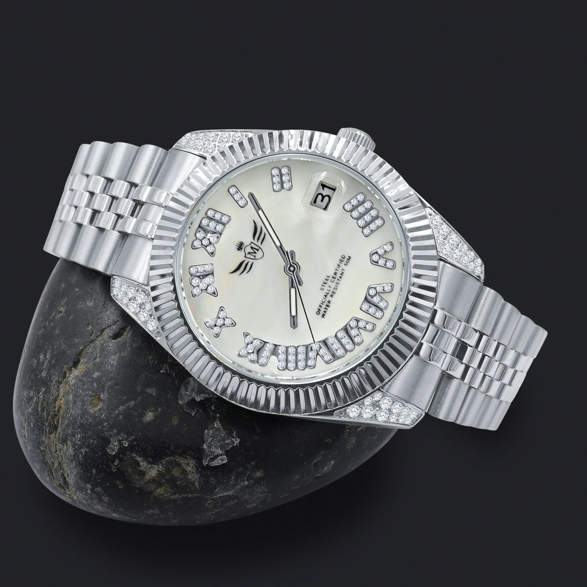 🕒 EARL Steel Quartz Watch – 40 mm Fully Bling - Iced Lux Watch Shop