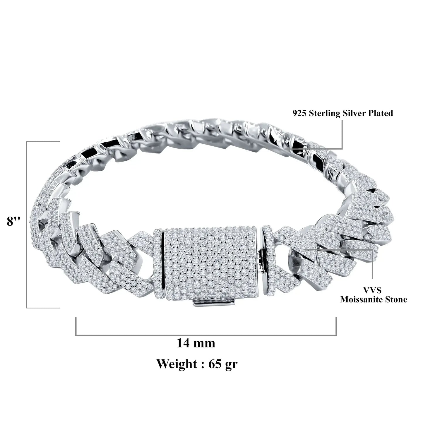 Ivich – 14 mm Moissanite Iced‑Out Bracelet | 925 Sterling Silver Rhodium - Iced Lux Watch Shop