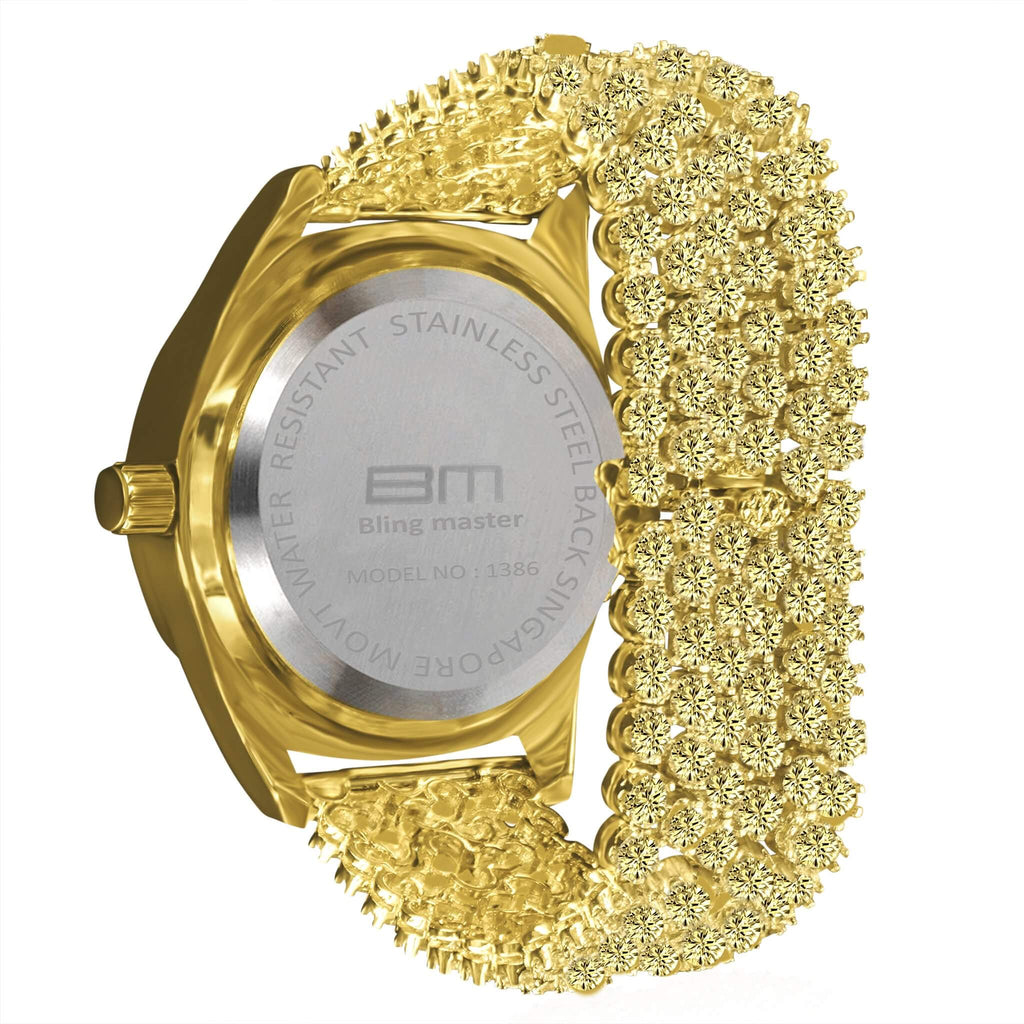 Gold watch with intricate design on a white background