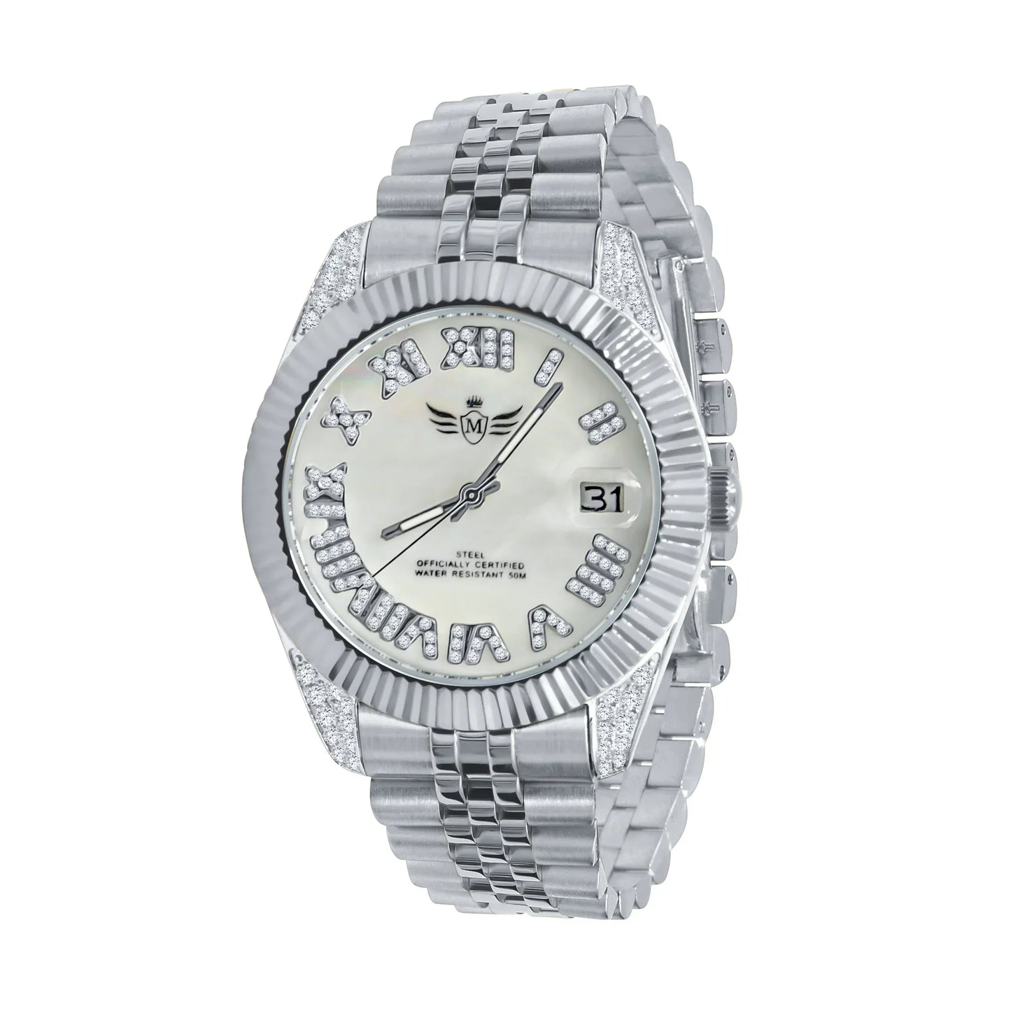 🕒 EARL Steel Quartz Watch – 40 mm Fully Bling - Iced Lux Watch Shop