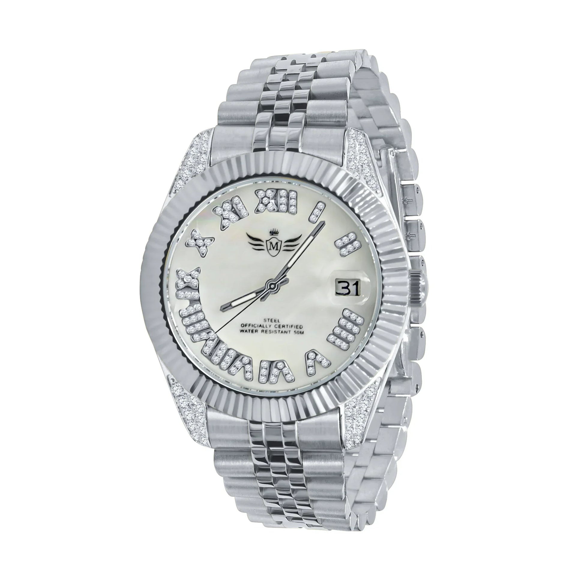 🕒 EARL Steel Quartz Watch – 40 mm Fully Bling - Iced Lux Watch Shop