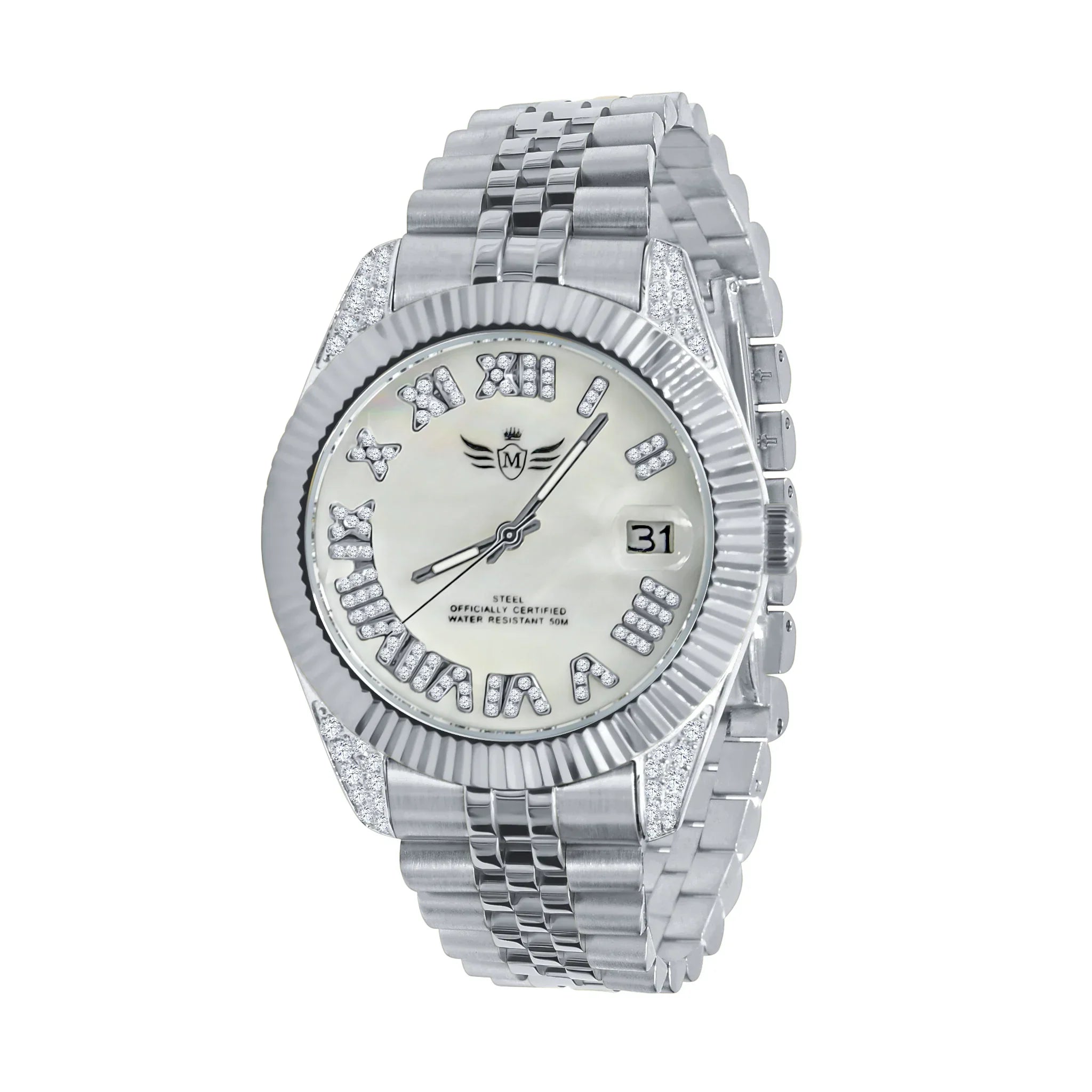 🕒 EARL Steel Quartz Watch – 40 mm Fully Bling - Iced Lux Watch Shop