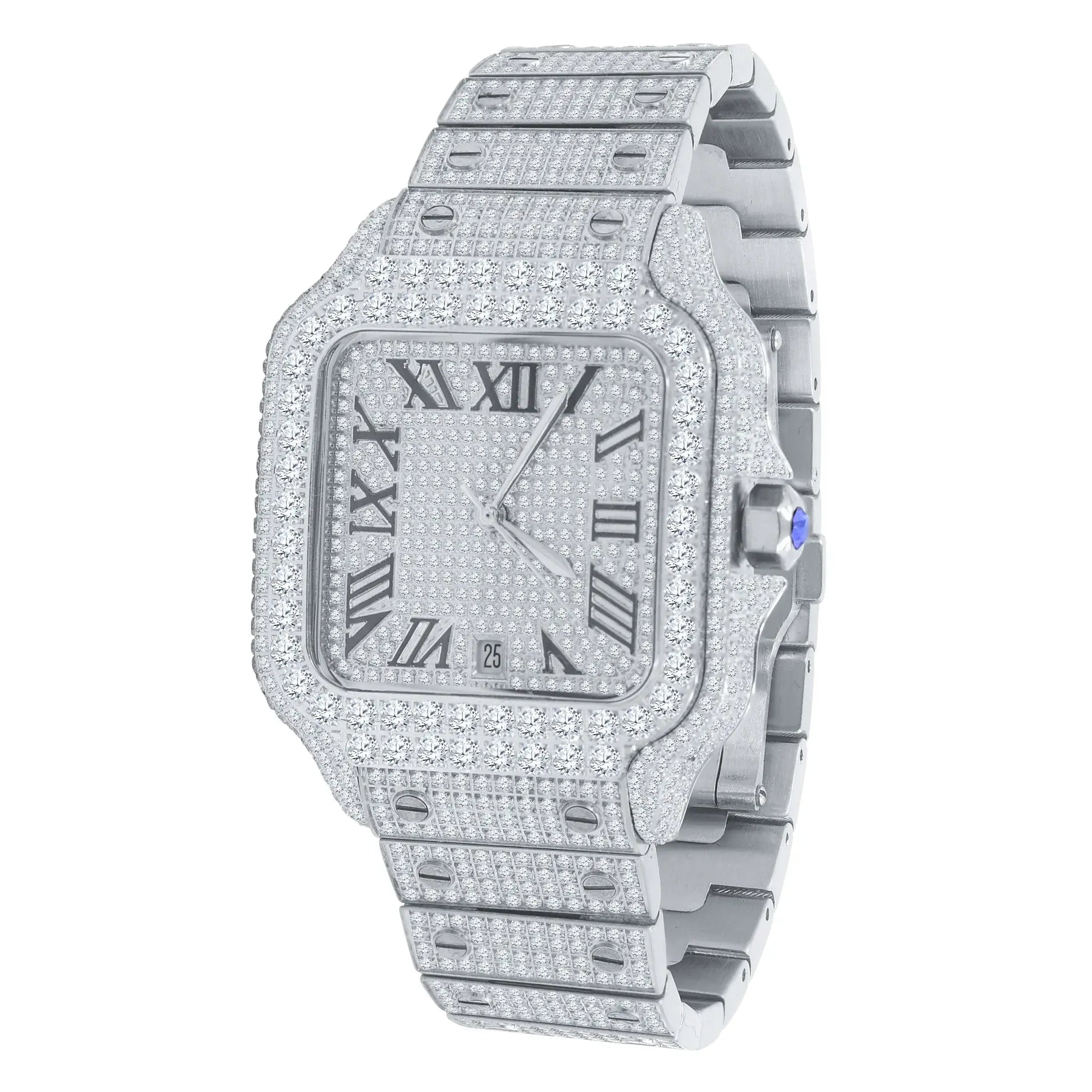 PERMEATE Moissanite Steel Watch – Roman Dial 37x33 mm - Iced Lux Watch Shop