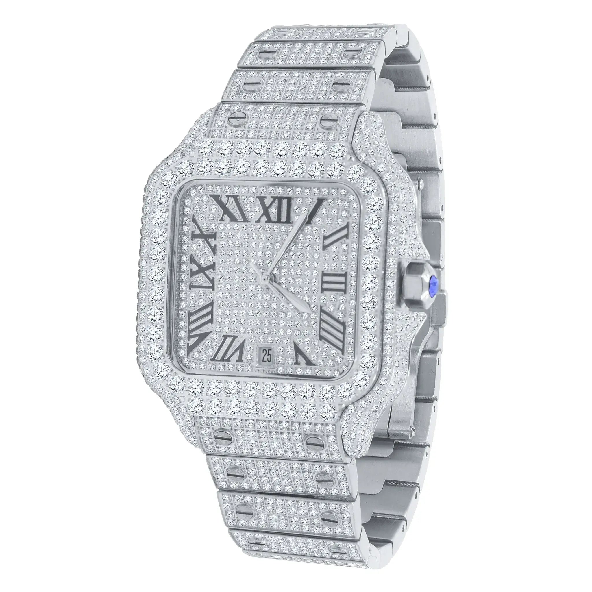 PERMEATE Moissanite Steel Watch – Roman Dial 37x33 mm - Iced Lux Watch Shop