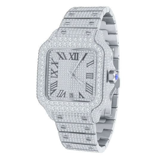 PERMEATE Moissanite Steel Watch – Roman Dial 37x33 mm - Iced Lux Watch Shop