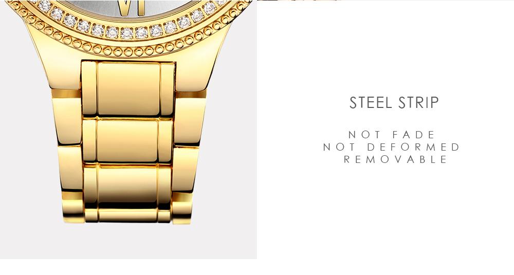 Gold watch with a steel strip feature on a white background