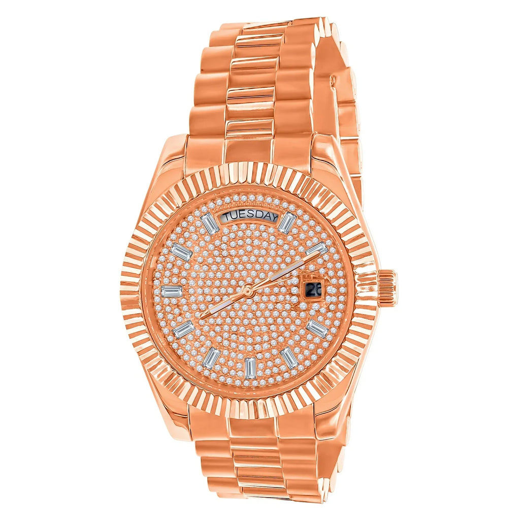 ARISTOCRATIC – 44 mm Fully Iced Hip‑Hop Rose Gold Watch - Iced Lux Watch Shop