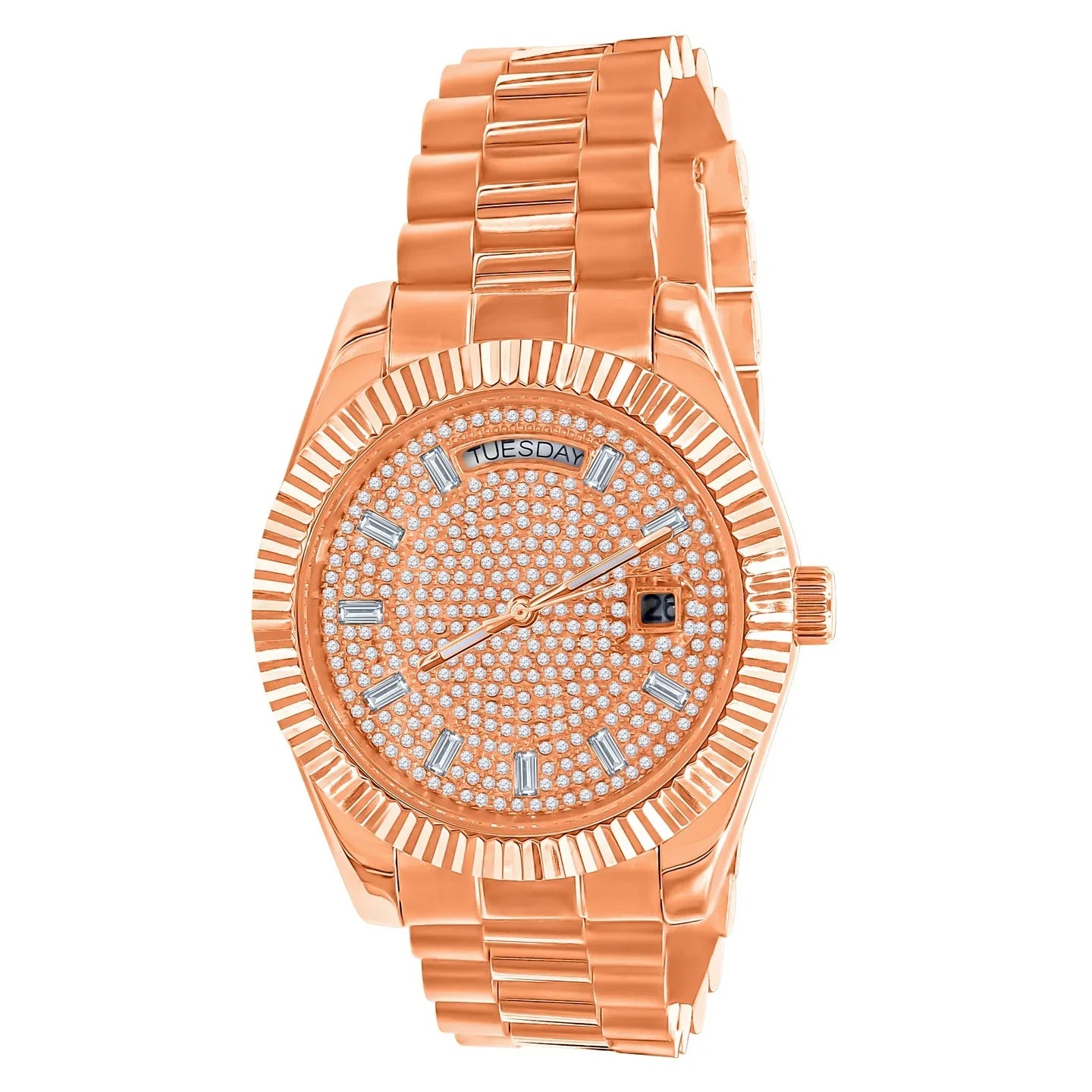 ARISTOCRATIC – 44 mm Fully Iced Hip‑Hop Rose Gold Watch - Iced Lux Watch Shop