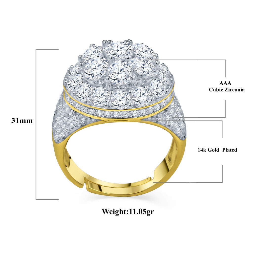 Gold and silver ring with AAA cubic zirconia on a white background