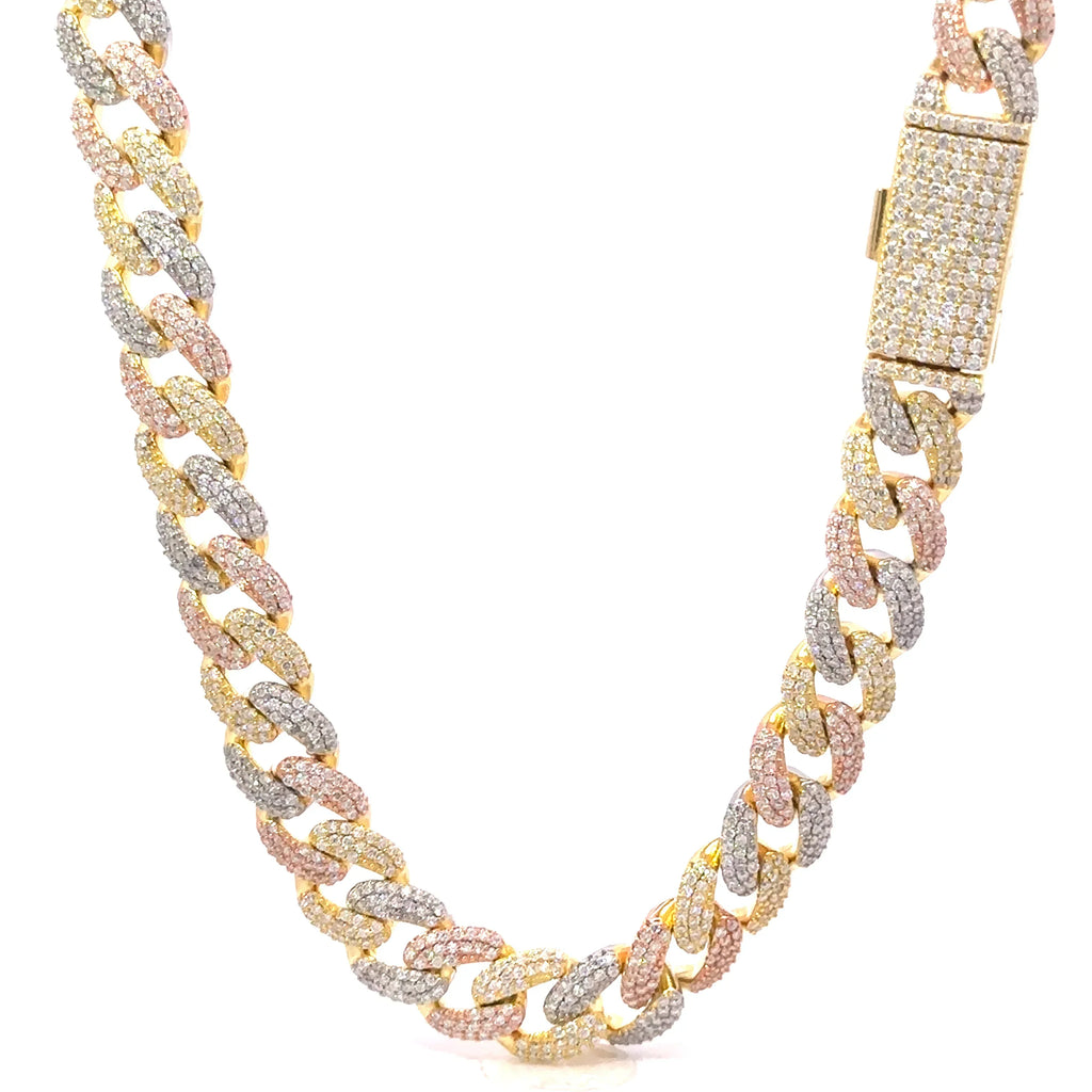 RILANE – 10 mm Tri-Color Moissanite Cuban Chain | 925 Sterling Silver - Iced Lux Watch Shop
