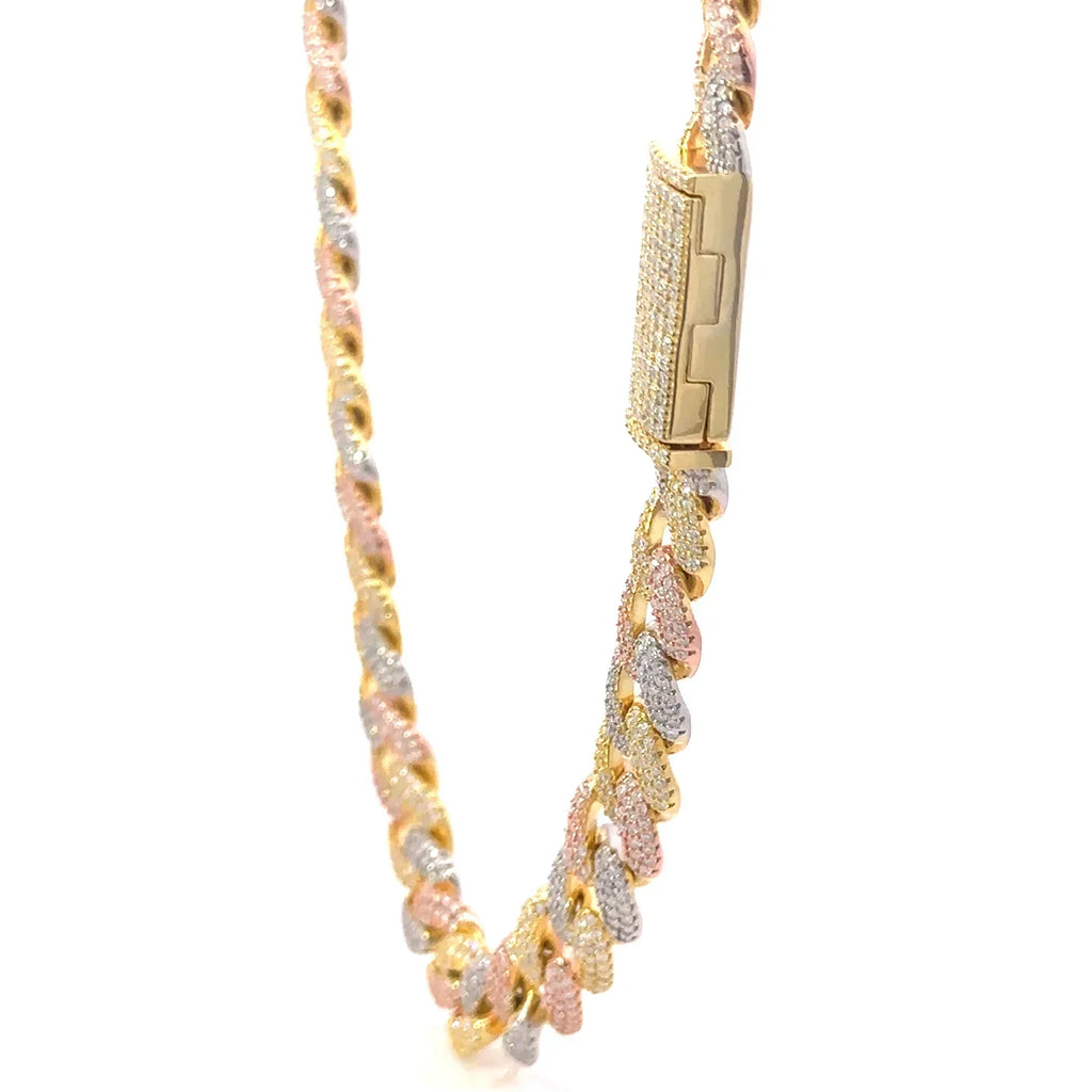 RILANE – 10 mm Tri-Color Moissanite Cuban Chain | 925 Sterling Silver - Iced Lux Watch Shop