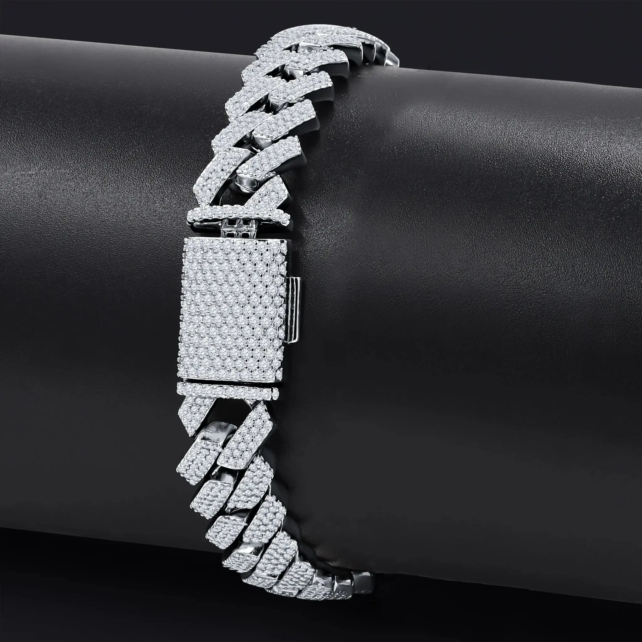 Ivich – 14 mm Moissanite Iced‑Out Bracelet | 925 Sterling Silver Rhodium - Iced Lux Watch Shop